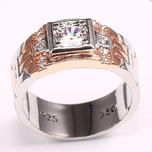 Modern 18k 750 Yellow Gold Two-Tone Wedding Ring - Picture 3 of 6